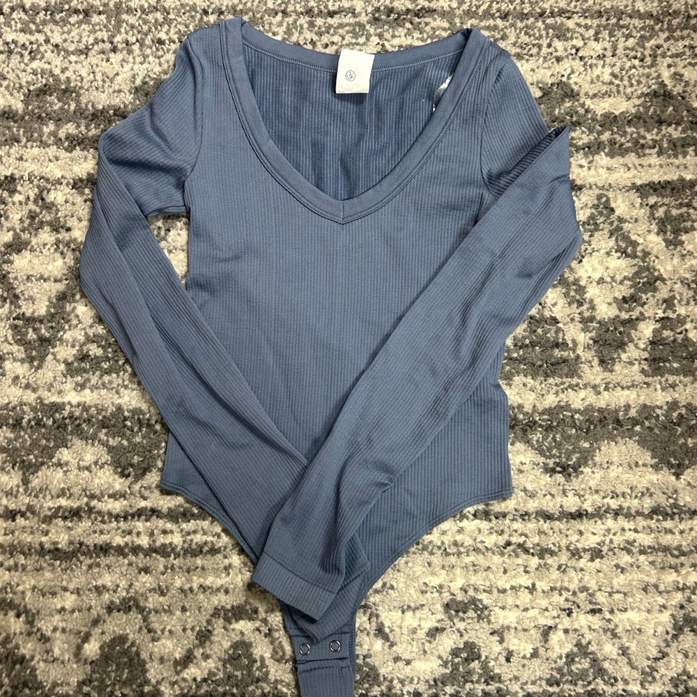SO Blue Ribbed V-Neck Bodysuit